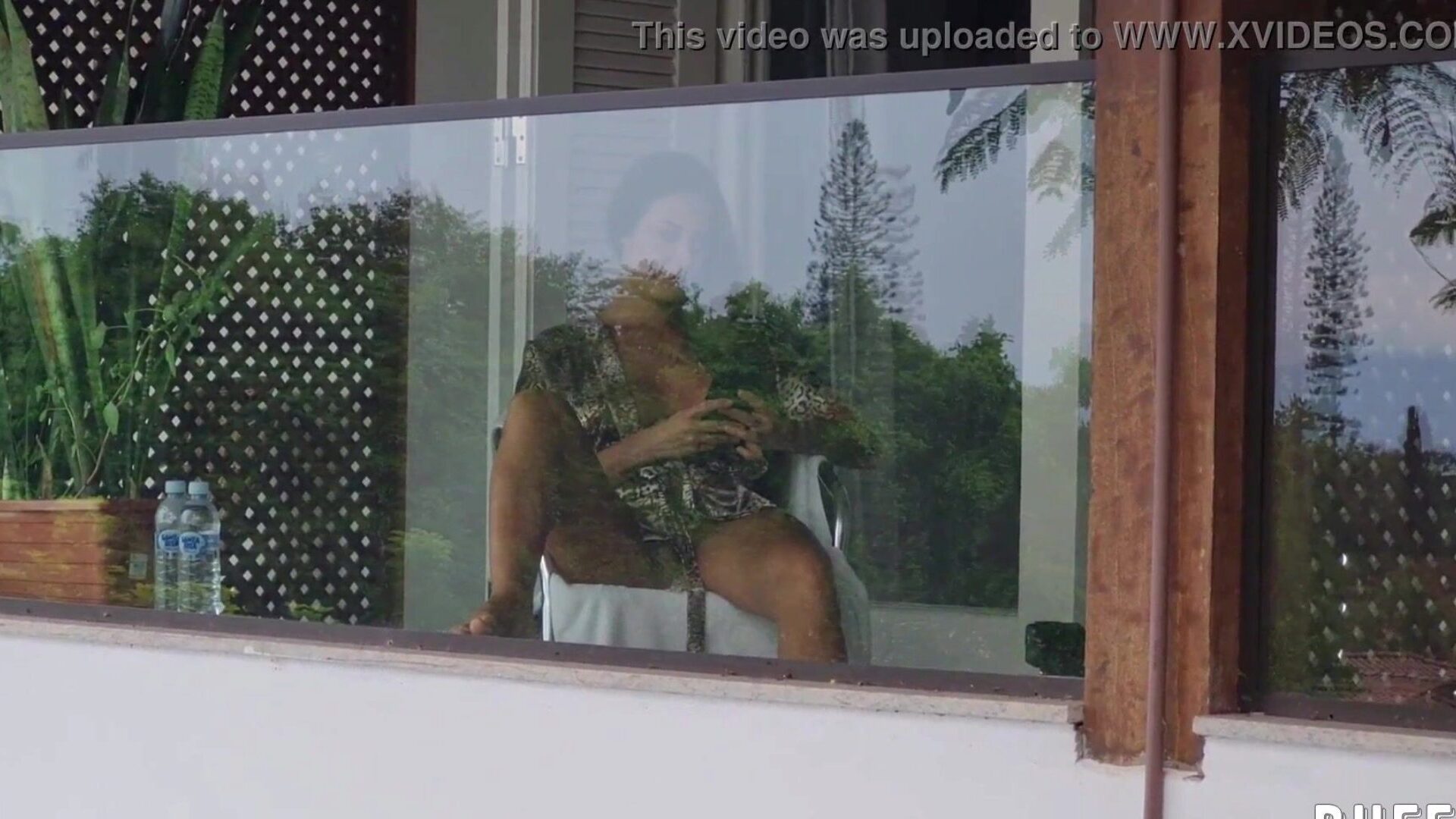 Spying on slut neighbor wanking on balcony