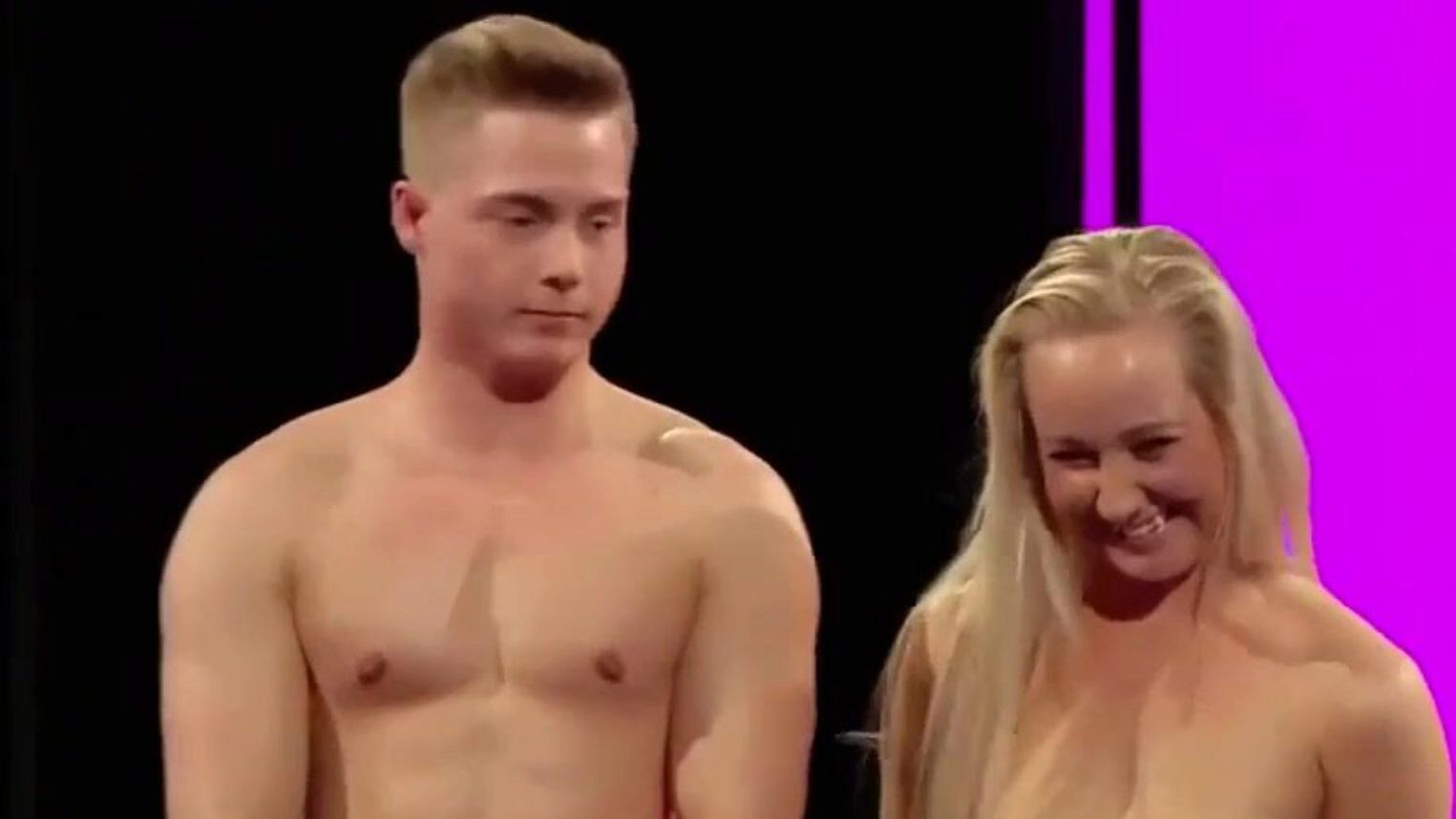 Naked Attraction - Man Tries To Hide Semi Erection (Boner Live TV Television CFNM)