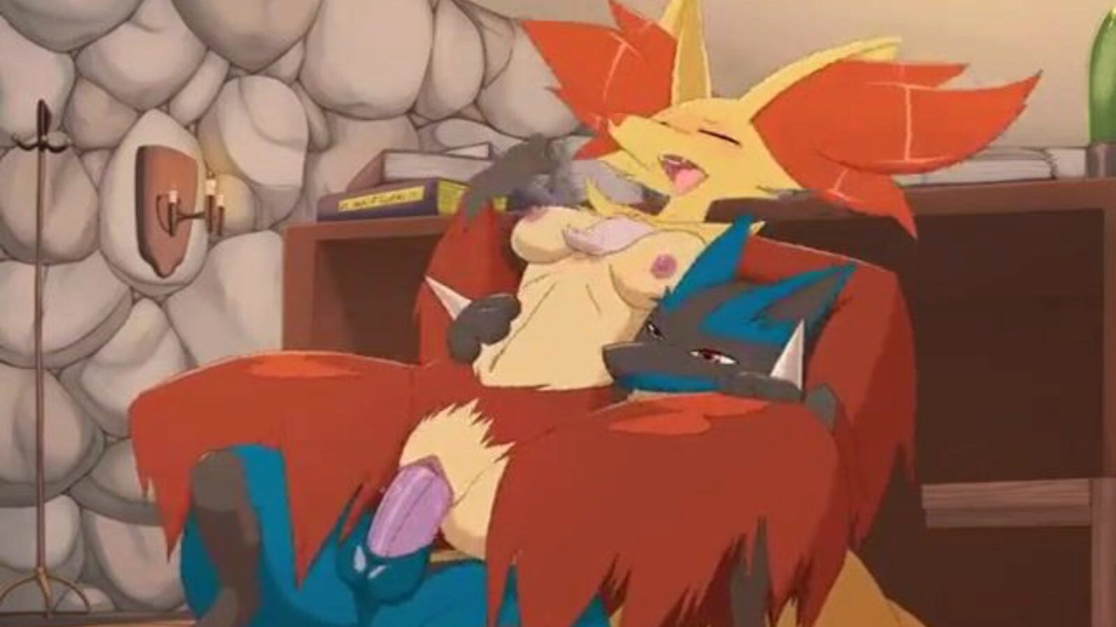 Delphox drilled by Lucario Animated