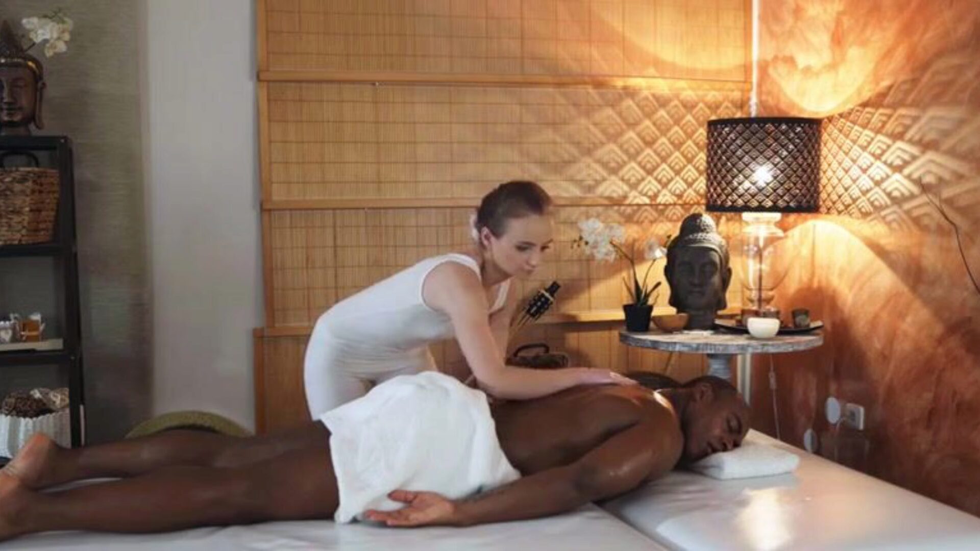 Soaked Caucasian Love Tunnel for Ripped Afro Bloke Giving an Erotic Body Massage is an tentacle in and of itself, but the way this honey makes that entire large d vanish is the real magic trick!