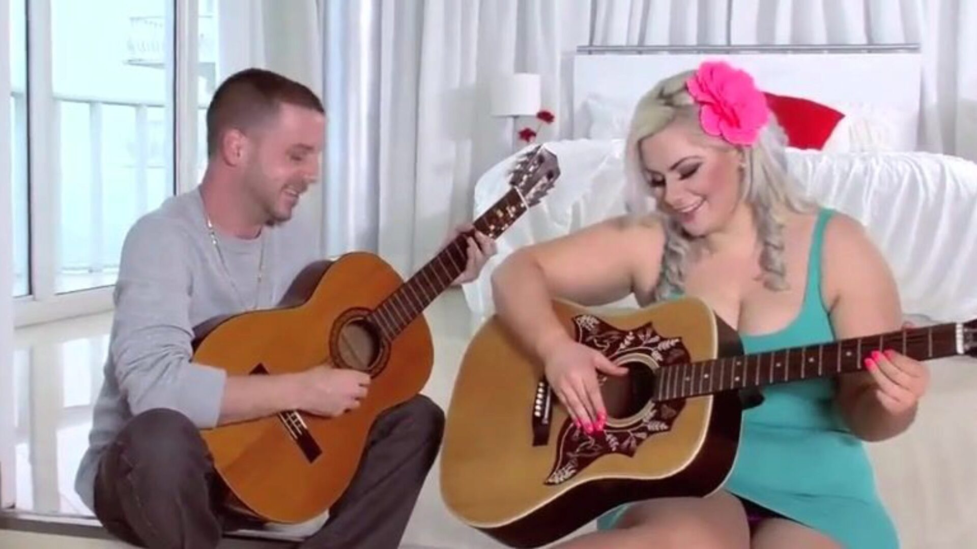 Hawt big marvelous lady Blond Copulates Her Guitar Instructor in Nylons