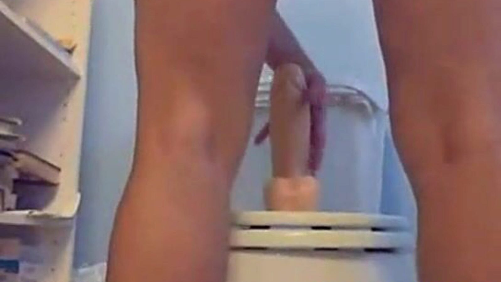 fifty Years Housewife railing big fake penis in water closet