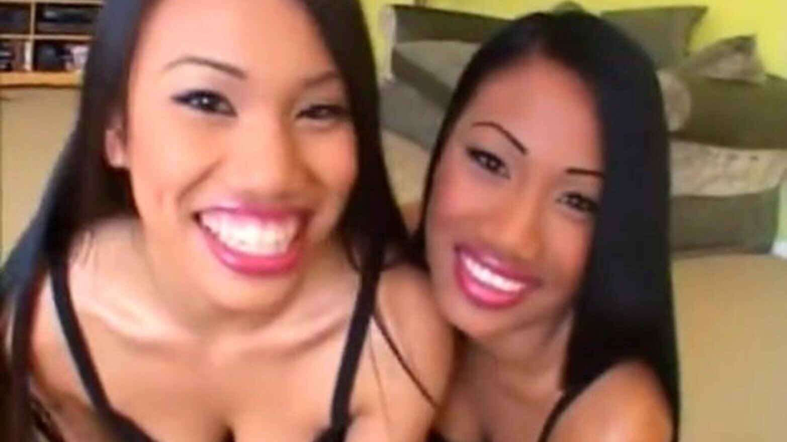 Two Asian sisters share a large shlong