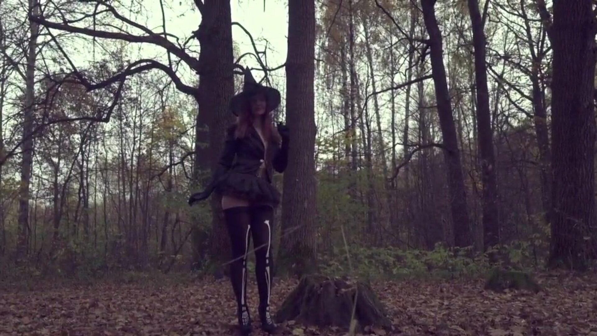 Take off my Halloween dress Jeny Smith exposed in forest Watch the full video at JenySmith.net Music  Bajun at icons8